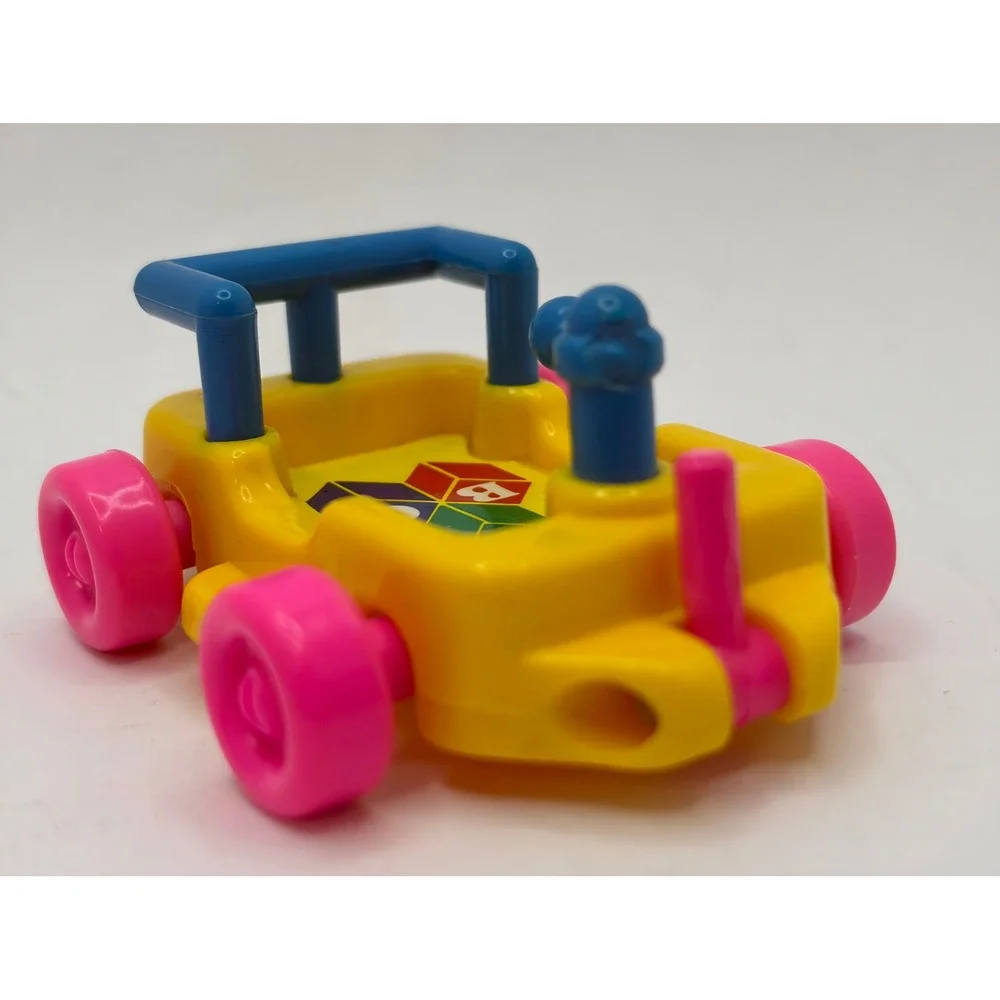 Vintage 1991 New Ray Novelty Plastic Toy Car Yellow Blue Pink ABC Blocks